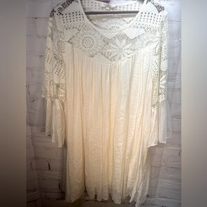 Pretty lace dress ivory 2x boho knee length lined excellent condition